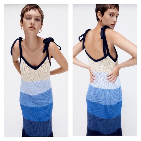 NWT ZARA Striped Knit Cotton Sweater Dress M - Picture 1 of 10